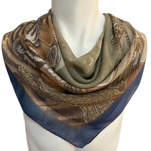 Krizia Italy 100% Silk Scarf 🇮🇹– Tiger Design – 34" Square – Hand Rolled Edges